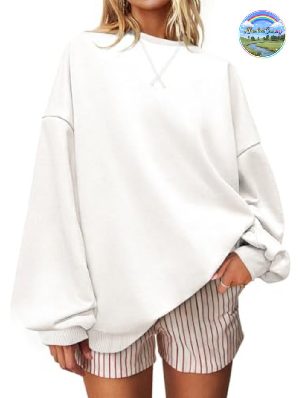 Oversized Striped Crewneck Sweatshirt Long Sleeve Casual Pullover